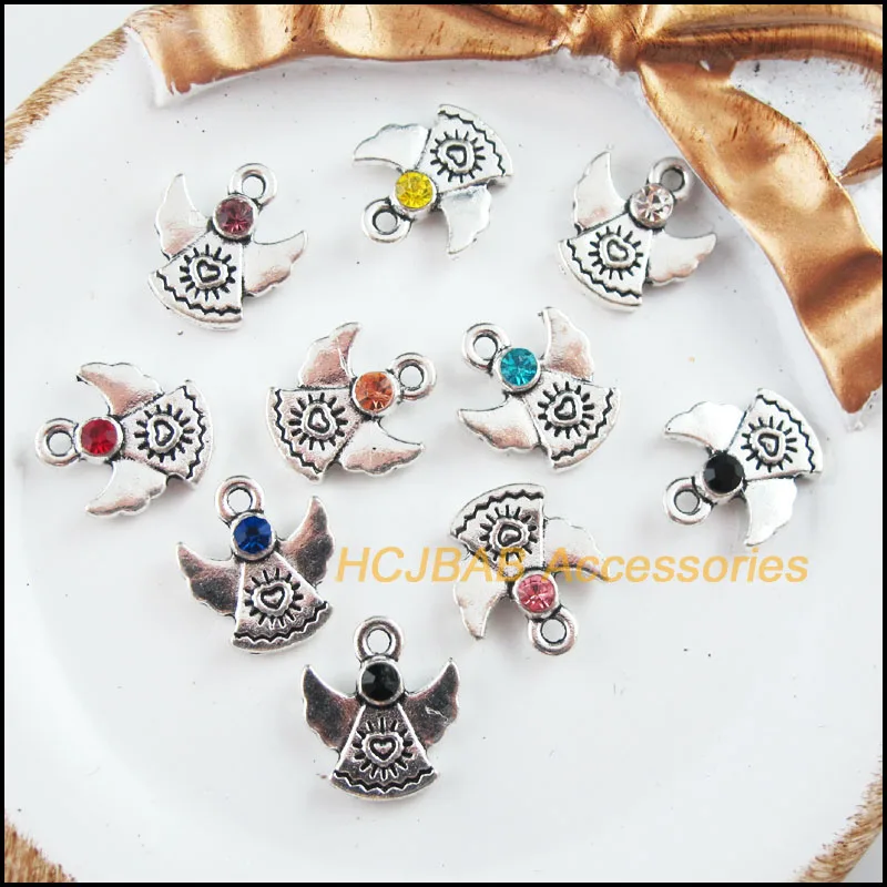 

Fashion New 20Pcs Tibetan Silver Plated Retro Angel Mixed Crystal Charms Pendants 13.5x15mm