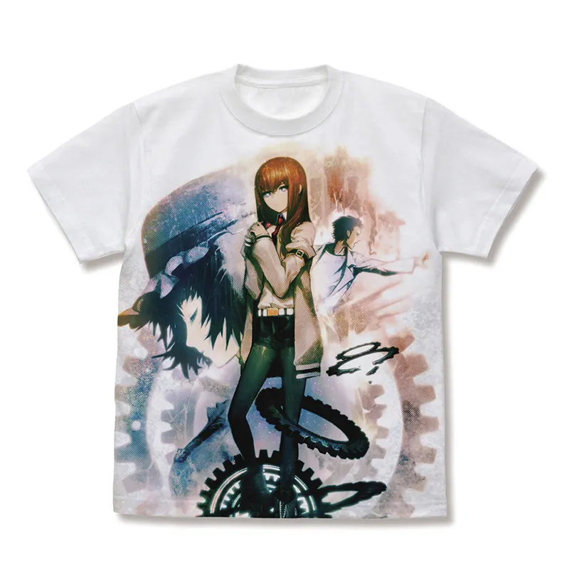 Фото Футболка с персонажем аниме Steins Gate Makise Kurisu, футболка унисекс для мужчин и женщин, топы с короткими рукавами №1