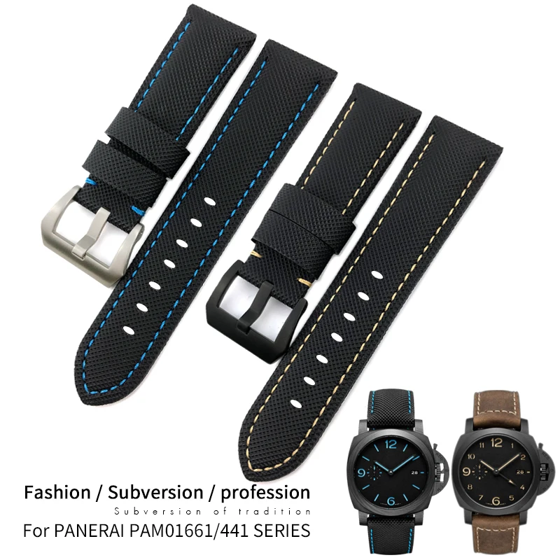 

24mm Top Quality Nylon Canvas Leather Watch Strap For Panerai Watchband pam01661/00441/1312/111 Wrist Band Bracelet Accessories