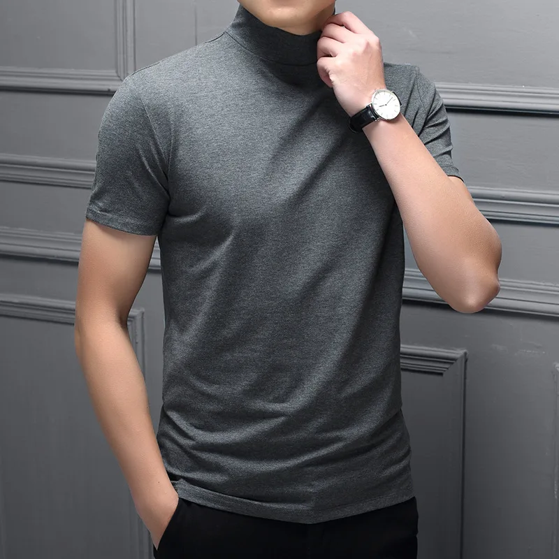 

2022 Fashion Men's T-Shirt Tops Tee Pullver Short Sleeve Solid Color Summer Shirt Trendy Slim Elegant Half High Collar Breathe