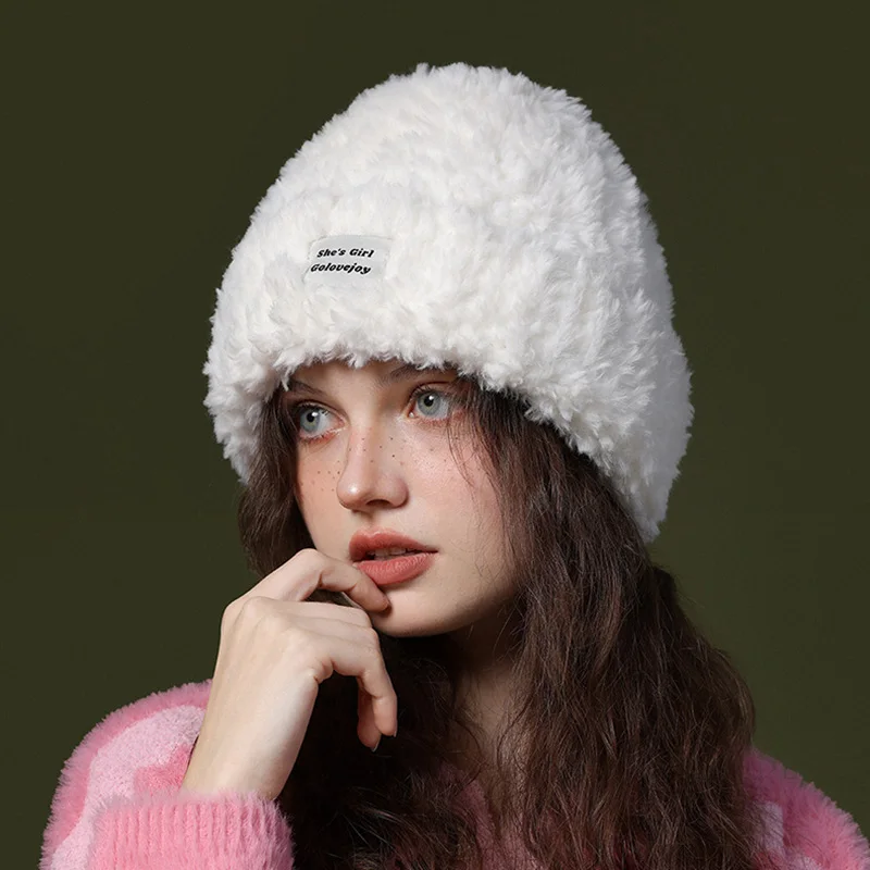 

Plush Hat Women's Winter Thickened Warmth Cold Resistant Winter Hat Showcase Face Solid Pure Color Ladies' Fisherman Hat