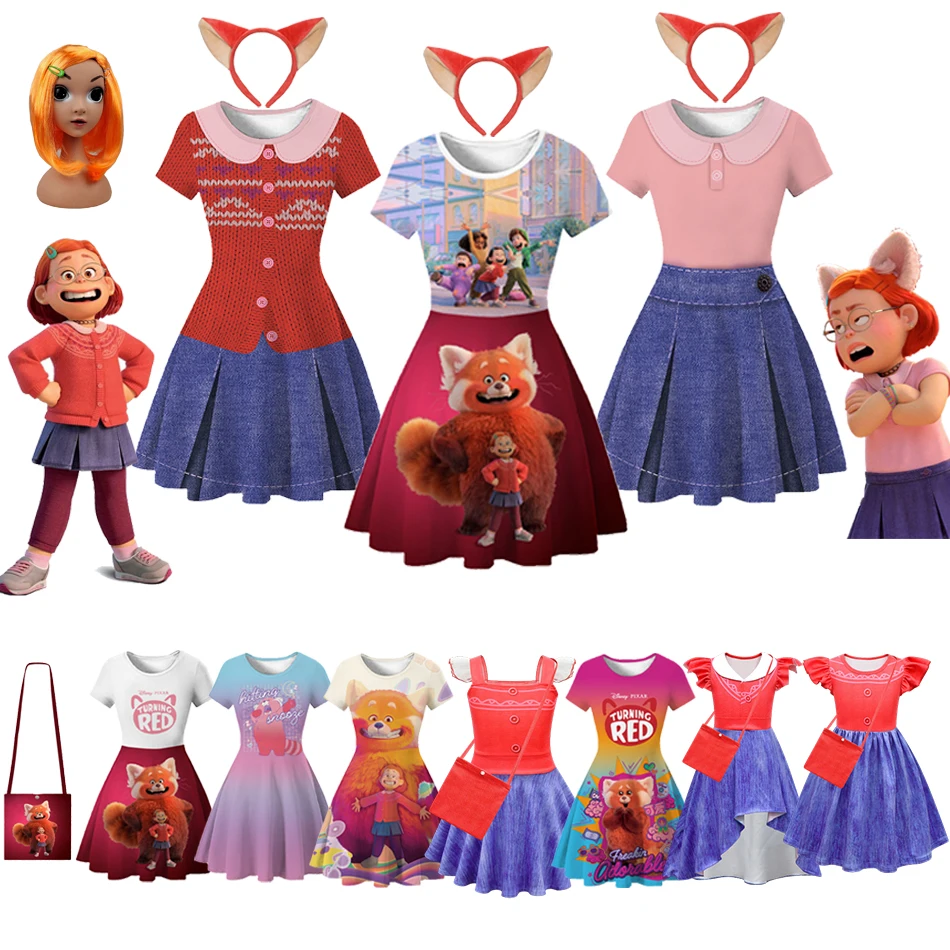 

Turning Red Costume Meilin Lee Kids Girls Casual Dress Red Mei Cosplay Prom Party Disney Children Princess Clothes Vestidos Set