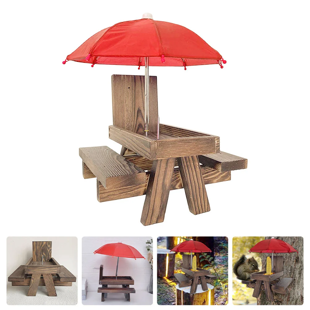 

1 Set of Squirrel Feeder Practical Bird Feeder Wooden Corn Feeding Rack Wood Squirrel Picnic Table for Outdoor Pet Birds