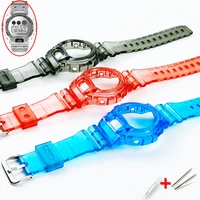 transparent watch strap and case for dw 6900 dw 6600 dw 6930 dw 3230 silicone watch band for gshockak dw6900 dw6600 watchband