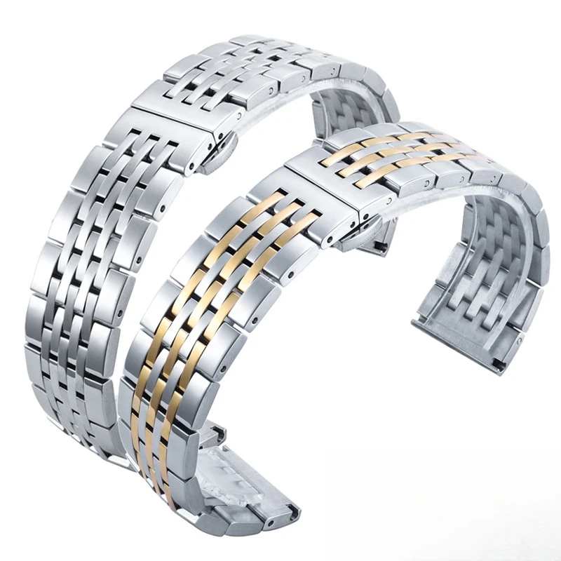 

UTHAI316L Stainless Steel Seven Bead Watch Strap 18mm 19mm 20mm 21mm 22mm Solid Butterfly Buckle Universal Watchband Accessories