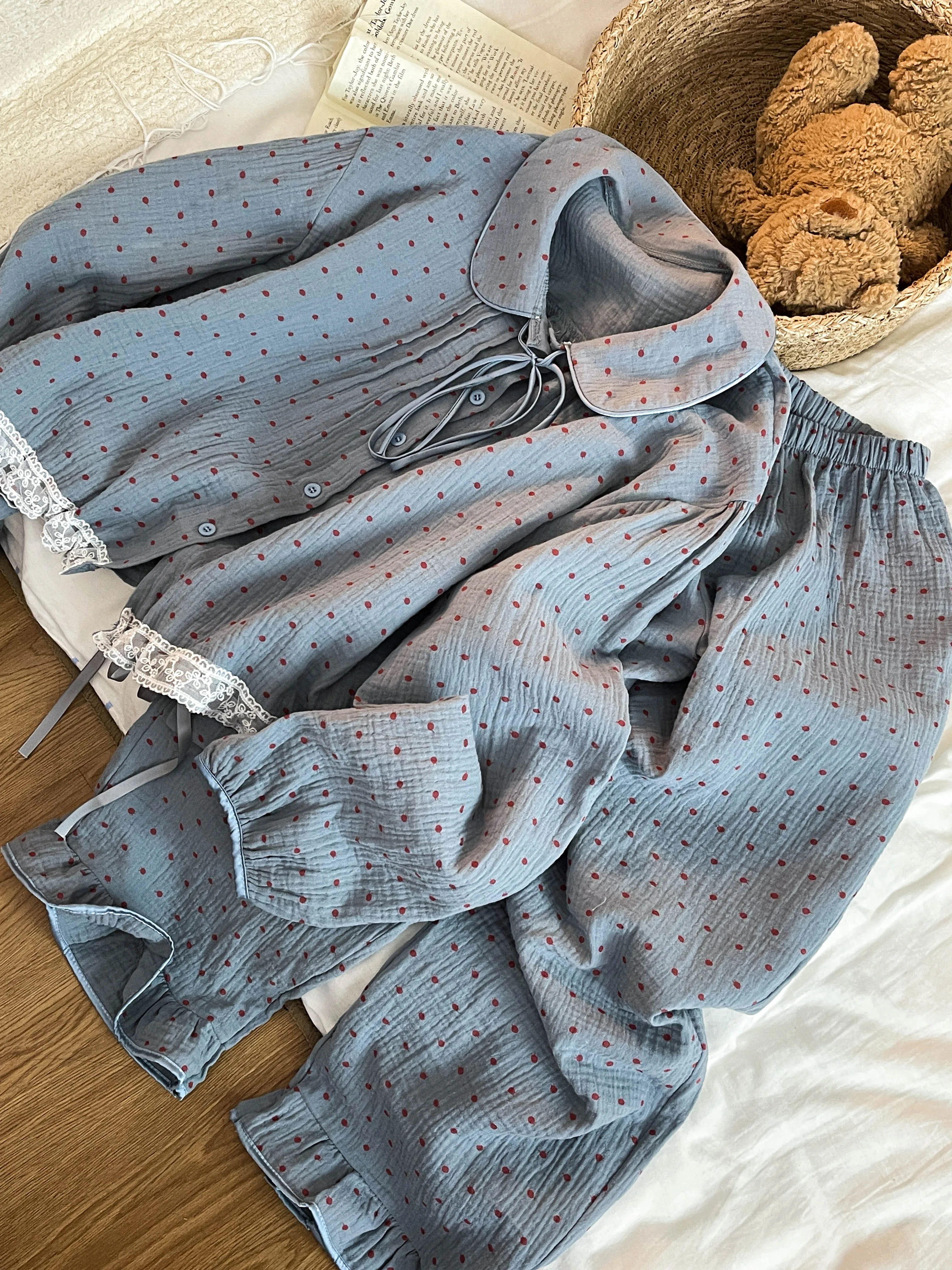 Sin Glee Sweet Cute Wave Lazy Pajamas Women clothes 2025 Spring and Autumn New All-Matching Home Set |