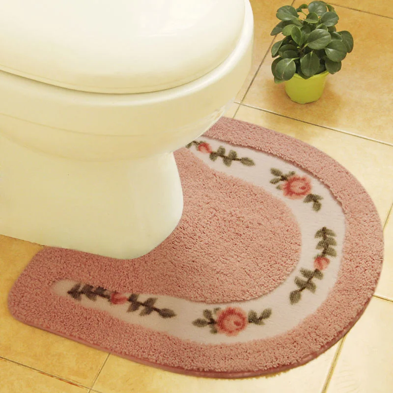 

50x50cm Toilet Pedestal Lint Rug U Shaped Bath Mats Anti-Slip Home Floral Bathroom Carpet Decoration Bath Toilet Accessories