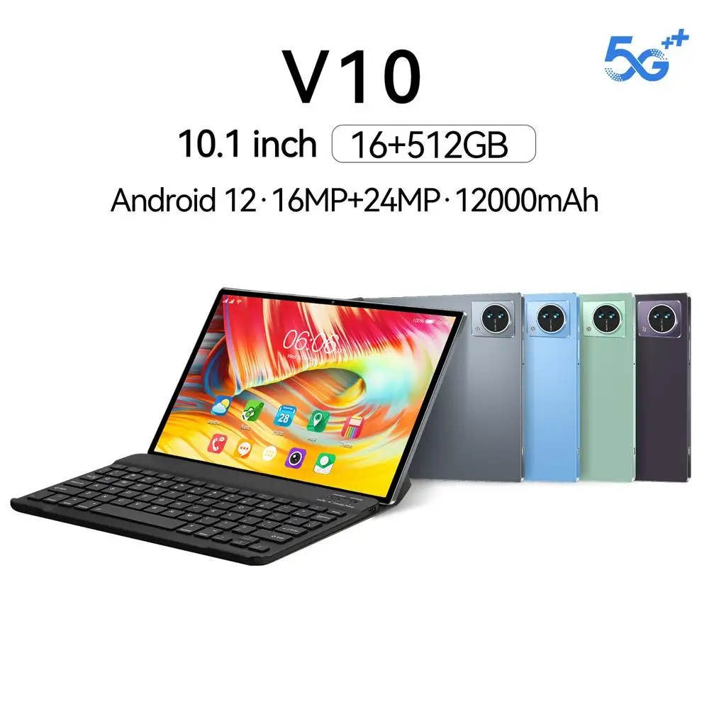 

V10 Tablet PC 10.1 Inch HD Display Screen Android 12 RAM-16G/ROM-512G 16MP+24MP GPS+FM+BT Support Keyboard Double Card 12000mAh