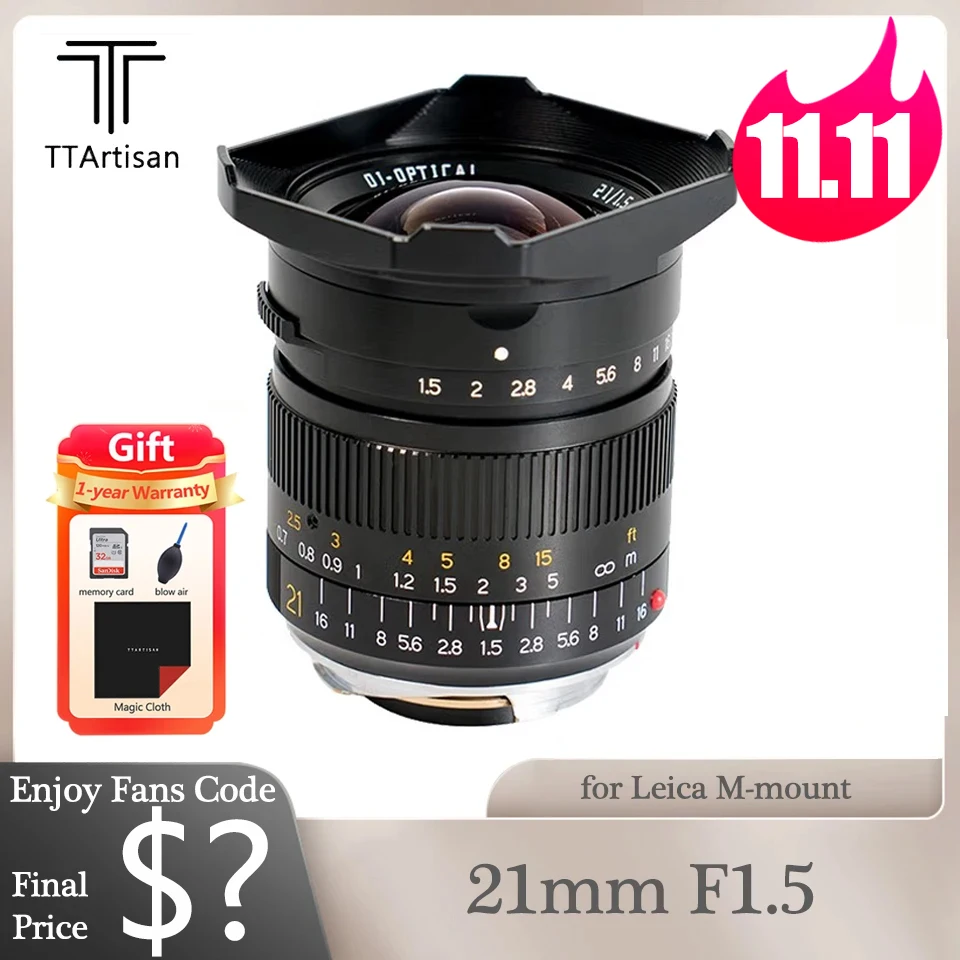 

TTArtisan 21 мм F1.5 Полнокадровый широкоугольный объектив с большой диафрагмой для камеры Leica M-Mount M240P M3 M6 M7 M8 M9 M9P M10 M10R M10P