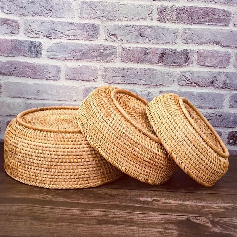 Фото Плетеная корзина из ротанга ручной работы, коробка для хранения фруктов, чая, закусок, хлеба, косметическая настольная коробка для хранения, бытовые кухонные принадлежности №2