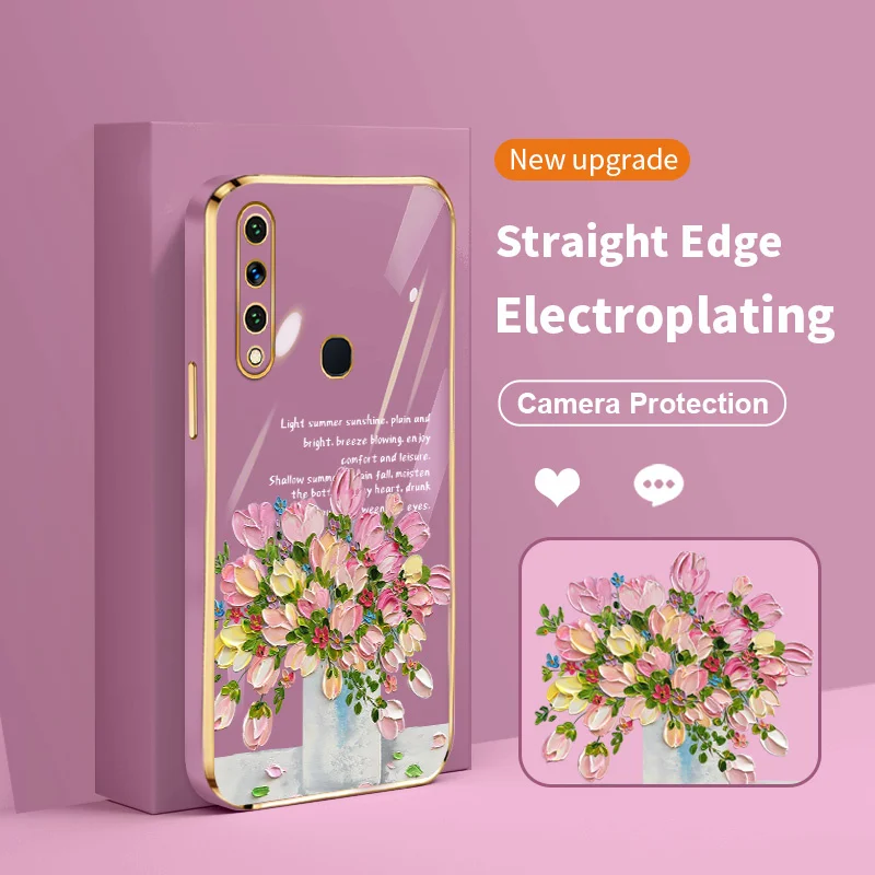 

Little Fresh Girl and Bouquet Electroplating Case for Huawei Y6P Y6 Pro Y7 Y7A Y7 Prime P Smart Enjoy 9E 20 SE Honor Play 8A