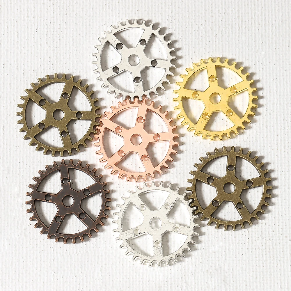 100pcs 25mm Retro Round Cogs Gears Six Hole Steampunk Hollow Out Pendants Charms for Necklace Braclet DIY Jewelry Wholesale