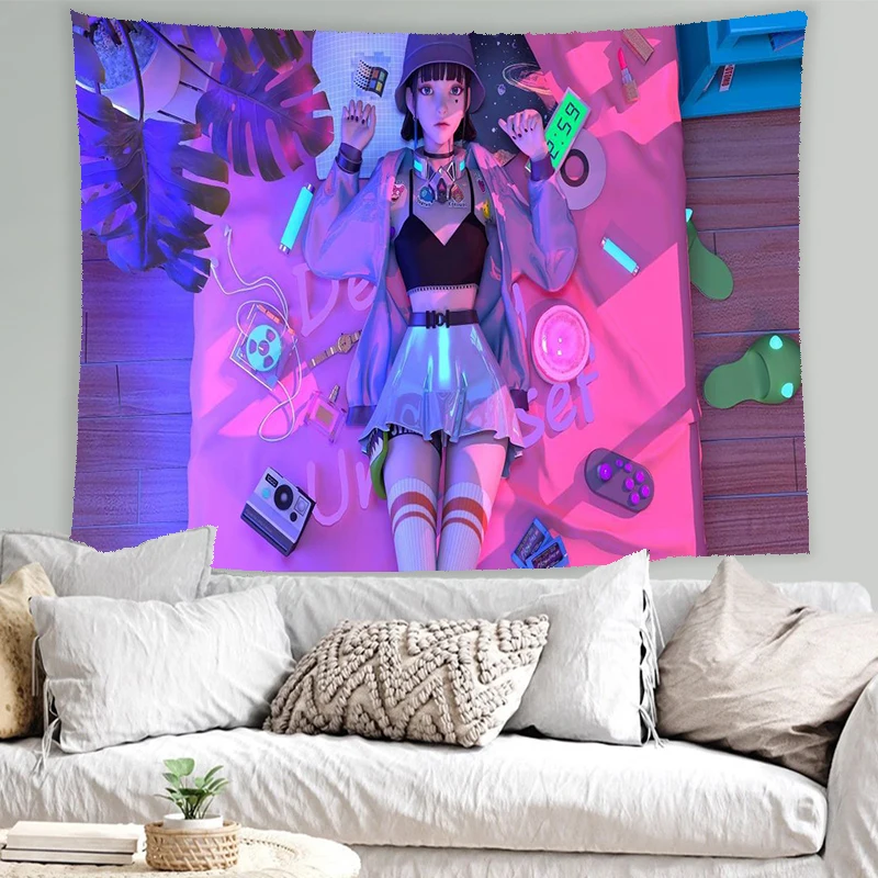 

Комнатные украшения, декоративные гобелены, Настенный декор в стиле киберпанк, домашний декор, Мультяшные тканевые плакаты, декоративные г...