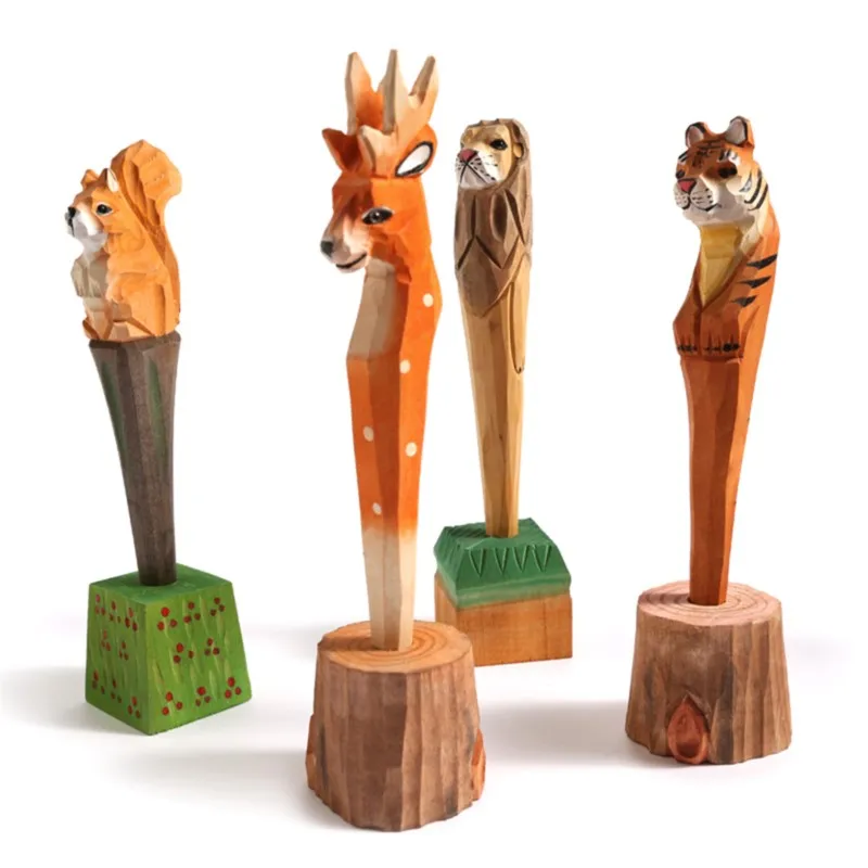 

Coloffice Creative Handmade Wood Carving Pets Animal Yellow Cat Ballpoint Pen Office Stationery School Writing Supplies