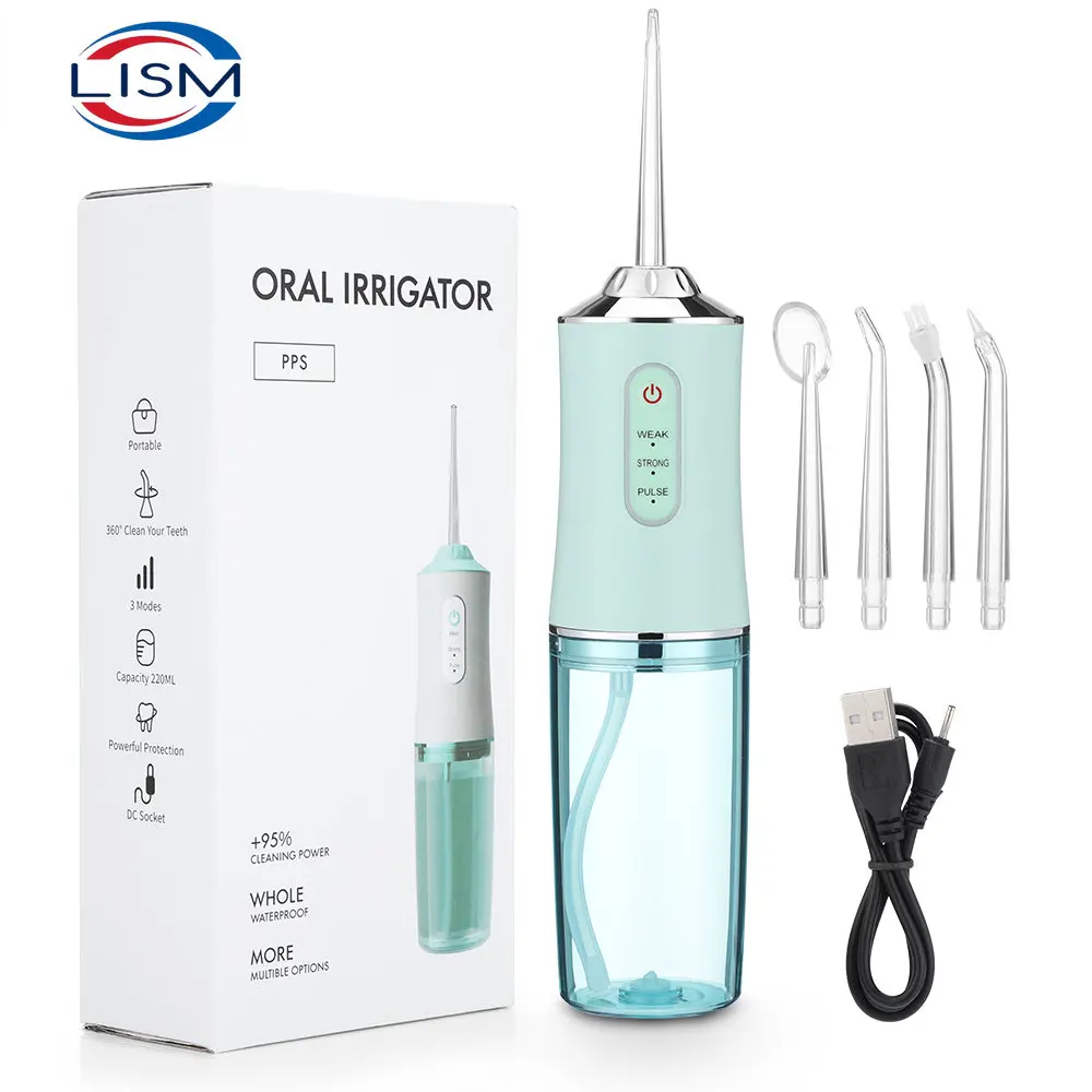 Irrigateur buccal, Jet dentaire Portable, Rechargeable par USB, Jet dentaire, cure-dents à 4 embouts, 220ml, 3 Modes IPX7 1400rpm