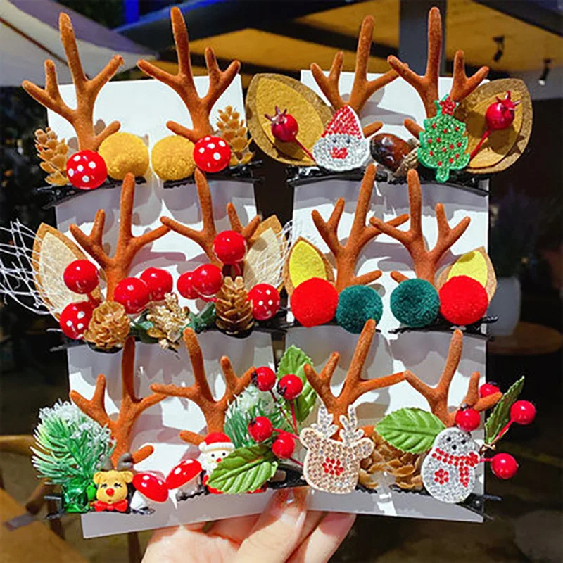 

New Christmas Hairpin Antler Hair Clips Deer Ear Christmas Party Headbands Festival Rubber Bands Ball Hair Accessories Gifts
