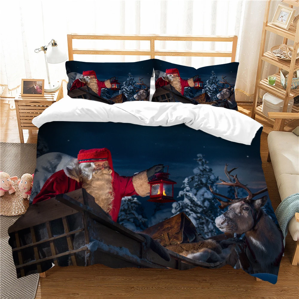

Christmas Duvet Cover King Size Santa Claus Bedding Set Golden Bedsheet Bedclothes Bedroom Home Bed Cover