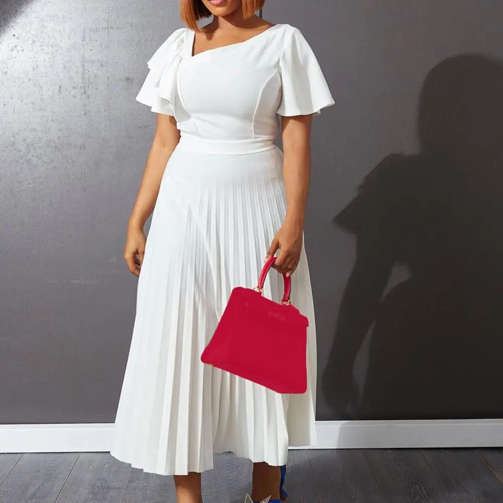 

Formal Christmas Elegant Dresses For New Year 2023 Sexy Slash Neck Ruffles Sleeve Summer Pleats A-Line Dress for Wedding