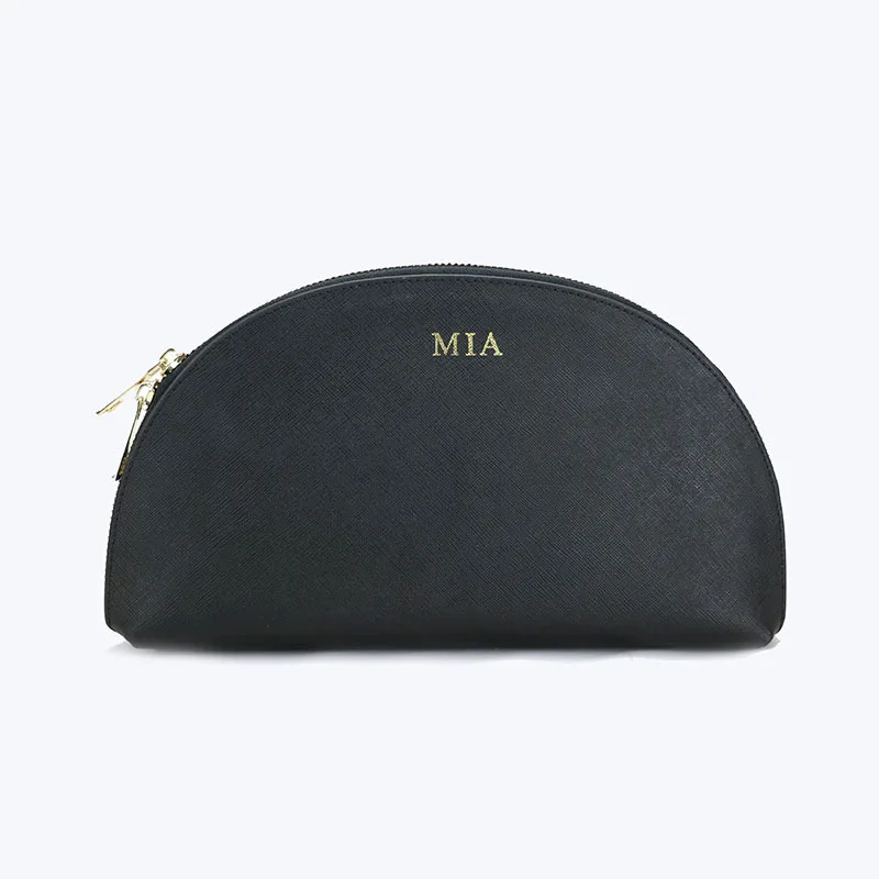 Модная универсальная кожаная косметичка в форме веера женская полукруглая сумка