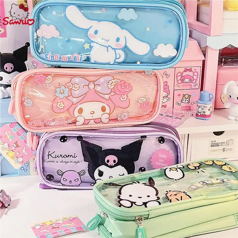 

Аниме мультфильм Sanrios Канцтовары Cinnamoroll Kuromi My Melody Kawaii милые студенты карандаш фоторучка большая сумка для карандашей детские подарки