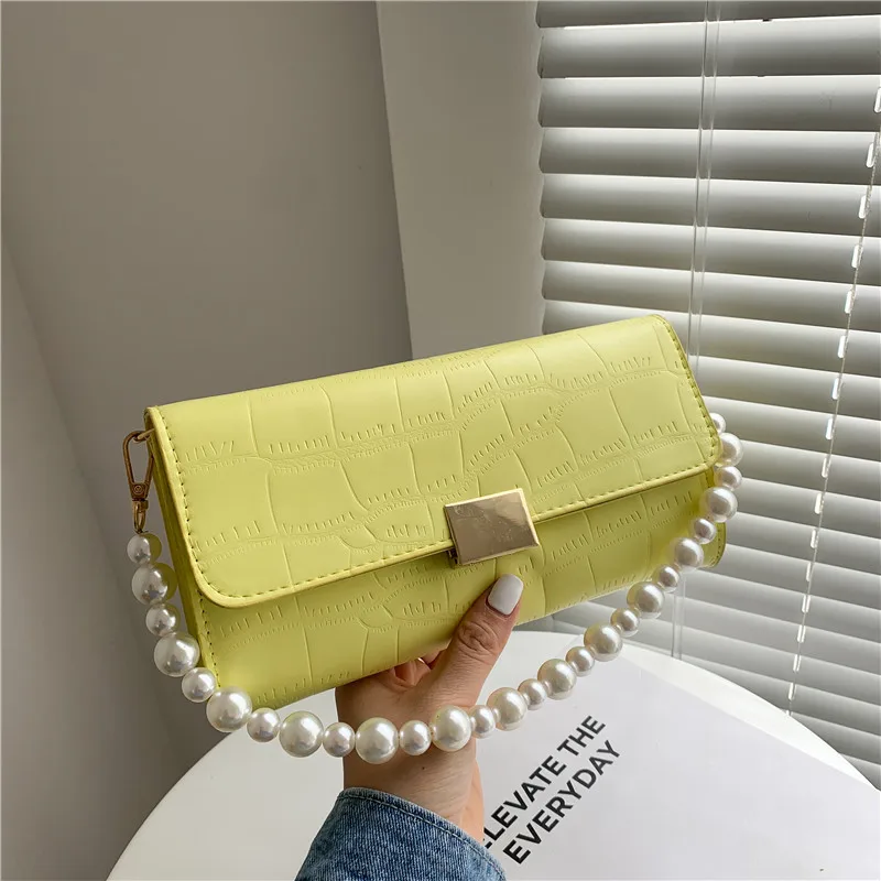 

2022 New Women's Bags Fashion Simple Pearl Chain Bags Leather Shoulder Bags Handbags Messenger Bags Cosmetic Bags Dame sacs