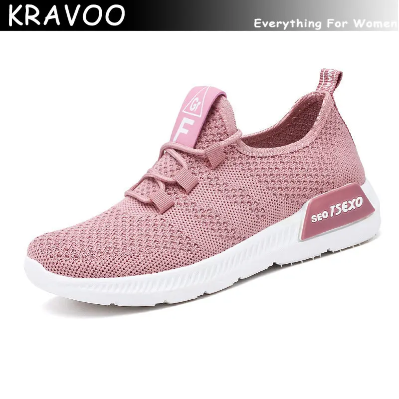 

KRAVOO 2023 Breathable Spring Women's Running Shoes Students Platform Sneakers Mesh Shoe Fashion Lady Flats for Outdoor Sport