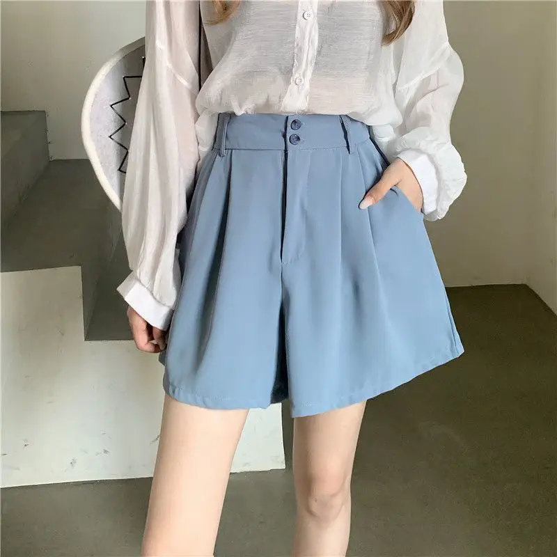 2023 High Waist Casual Loose Shorts Women New Arrival Summer A Line Wide Leg Solid Color All-match Ladies Short Shorts W09