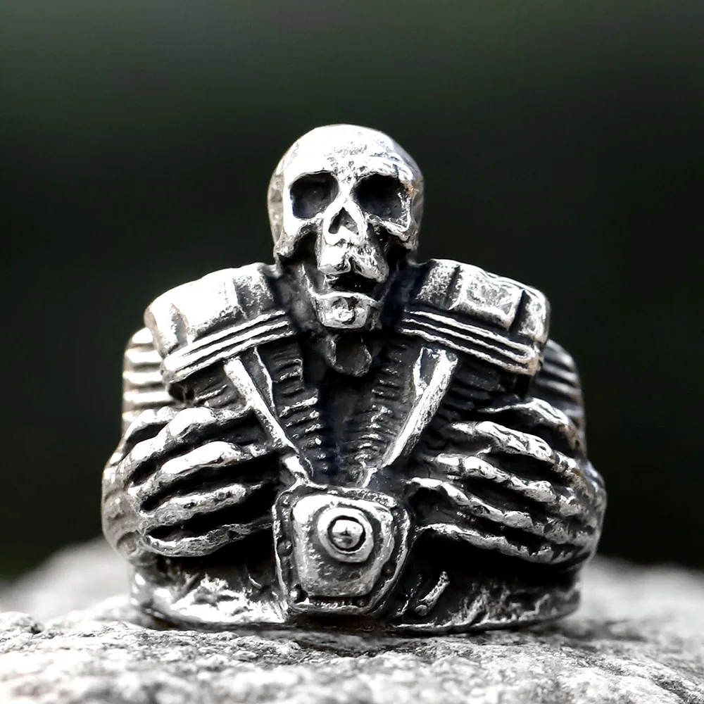 

2023 new Vintage Men's Punk Rock Skull Ring Gothic Style 316L Stainless Steel Biker Anel Motorcycle Band jewelry FREE SHIPPING