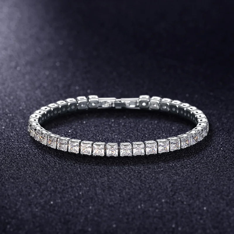 

4*4mm Square Zircon Bracelet Copper Inlaid Zircon Bracelet Fashion Bracelet Single Row Jewelry Bracelet Women Wholesale