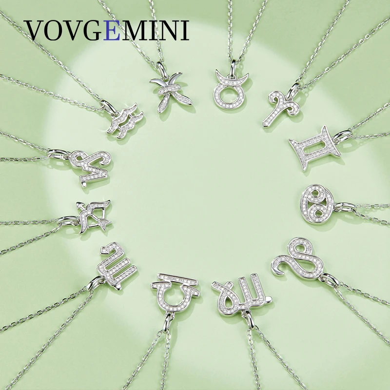 

VOVgemini Moissanite Constellation Necklace 45cm Length 925 Sterling Silver Jewelry For Women Men Pisces Virgo Romantic Chain