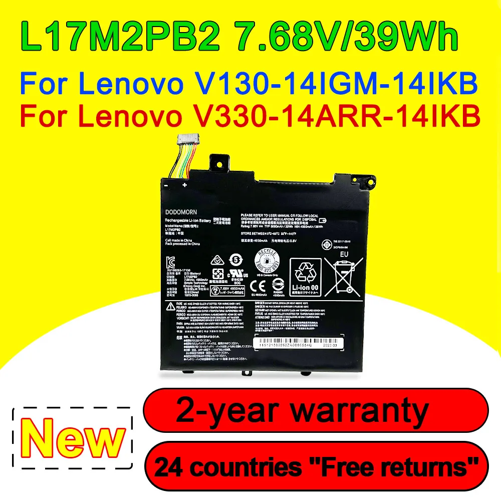 

L17M2PB2 L17M2PB1 Laptop Battery For Lenovo V130 V330 V130-14IGM V130-14IKB V330-14ARR V330-14IKB Series 7.68V 39Wh 5080mAh