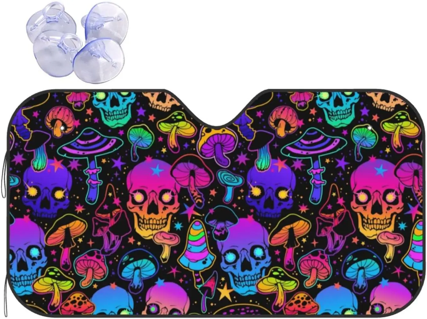 

Car Windshield Funny Sun Shade Foldable Bright Psychedelic Mushrooms and Skulls Sun Visor Protector Sunshade Your Vehicle Cool