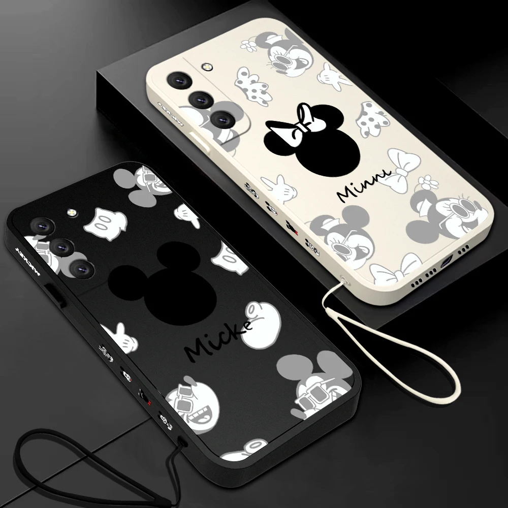 

Disney Minnie Mickey Cute Phone Case For Samsung Galaxy S23 S22 S21 S20 Ultra FE S10 4G S9 Note 20 10 9 Plus With Lanyard Cover