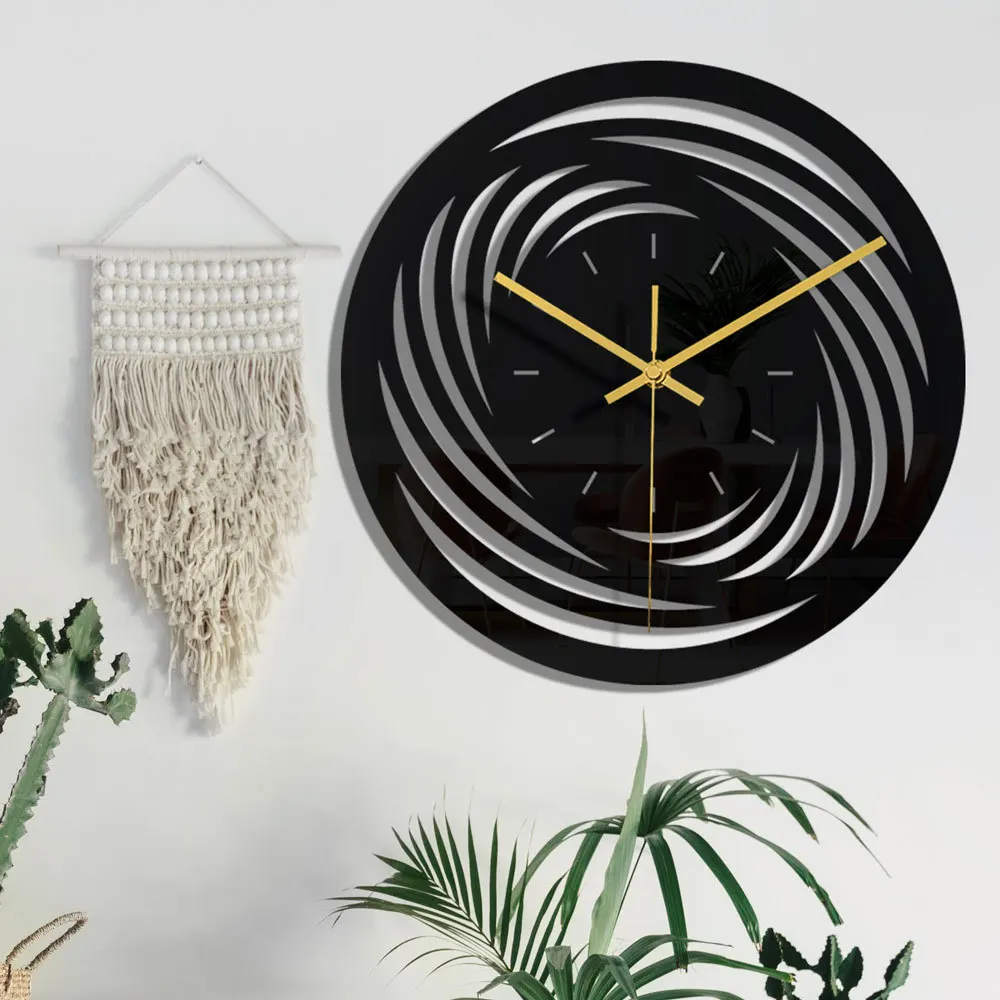 

Three-dimensional black acrylic round wall clock living room bedroom home decoration simple 3D wall clock