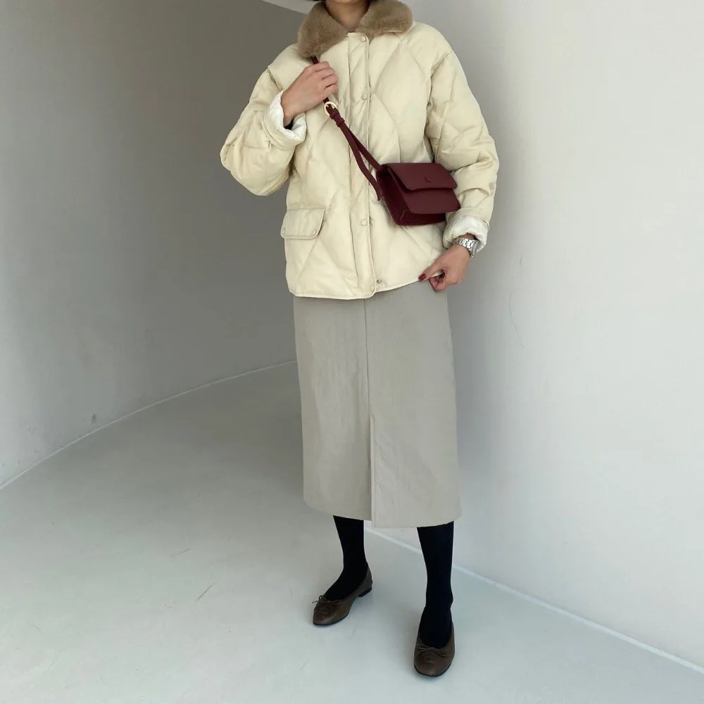 2022 New OL Faux Fur Collar Female Jacket Winter Jacket Thick and Warm Ladies Retro Elegant Solid Color Single-breasted Jacket