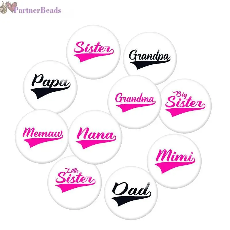 

Words Mimi Sister Nana Round Photo Glass Cabochon Demo Flat Back Making Findings 20mm Snap Button N0571