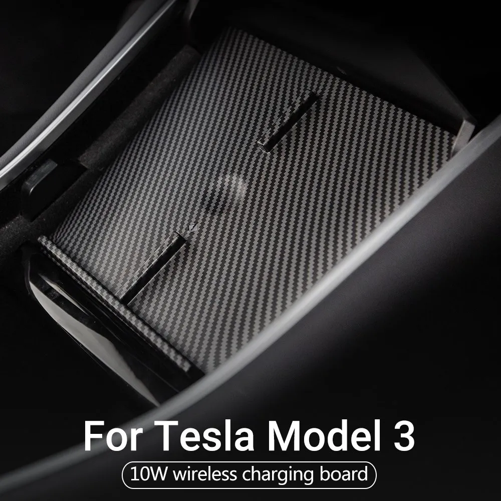 

Wireless Charging Pads For Tesla Model 3 Car Phone Center Control Fast Charge Mats 2021 Carbon Fiber/Black 2022-2017 Accessories