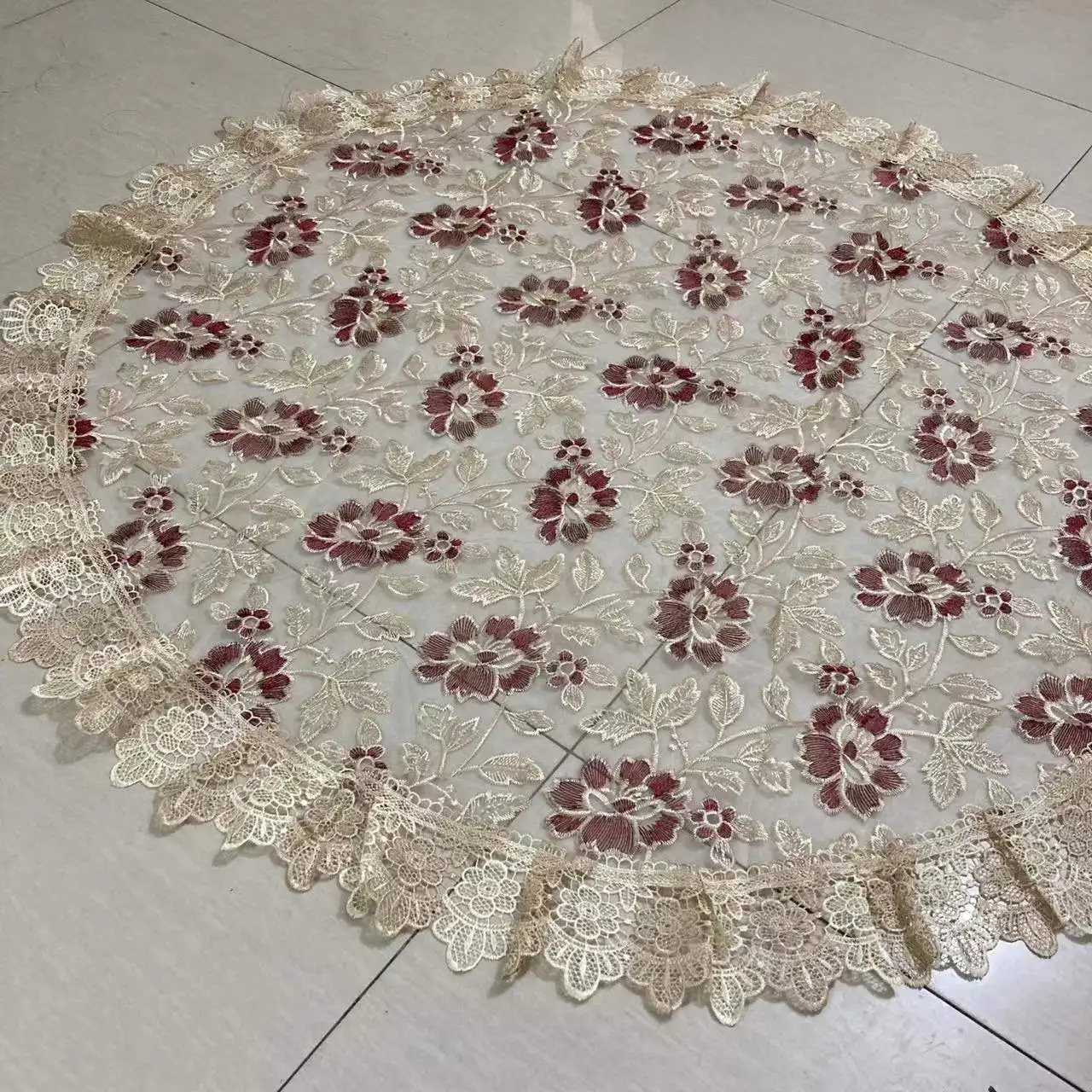 

New Lace Tablecloth Pastoral Round Tablecloth Dining Table Cloths Home Embroidery Table Cover Rose Gold Decoration House Towel