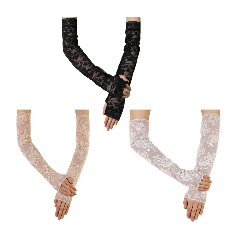 

Bride Long Sleeve Glove Nightclub Hollow See Through Cycling Driving Gloves