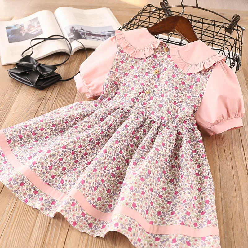 

New Brand Designers Puff Sleeve Cute Dress For Baby Girls Flowers Kawaii Peter Pan Collar Summer Dress Toddler Girls 2 3 4 5T