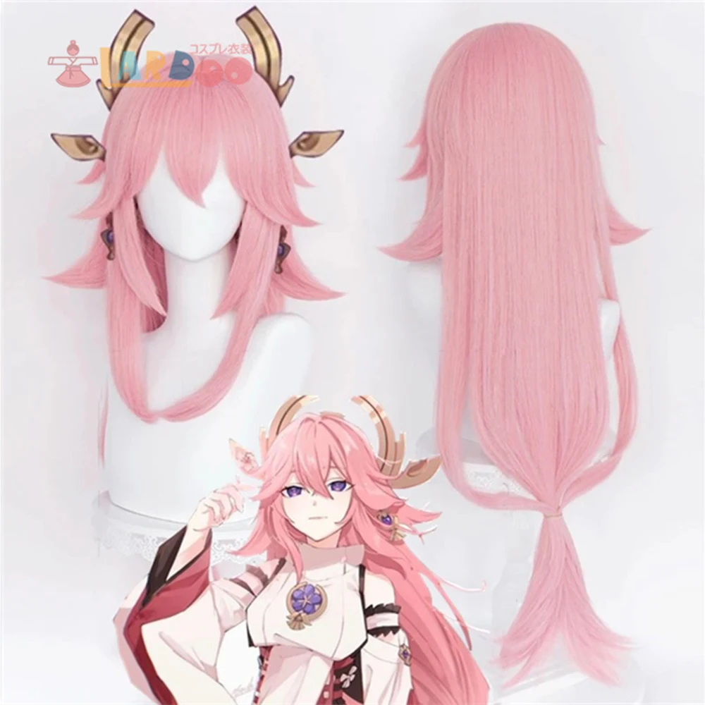 Lardoo Game Genshin Impact Косплей Хэллоуин Yae Miko косплей парик длинные волосы розовый -