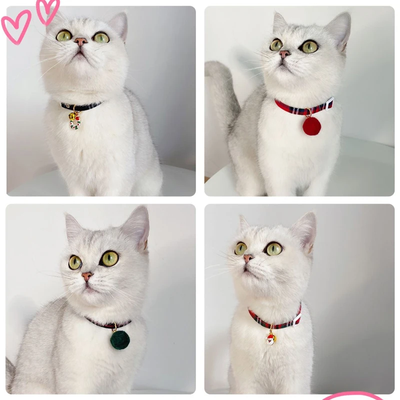 

Christmas Cat Dog Collar Adjustable Polyester Plaid Hair Ball Pendant Collar Necklace Pet Supplies Kitten Cats Puppy Dog Collar