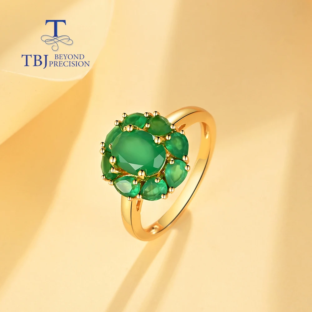 Летнее кольцо с натуральным зеленым агатом серьги комплект ювелирных изделий