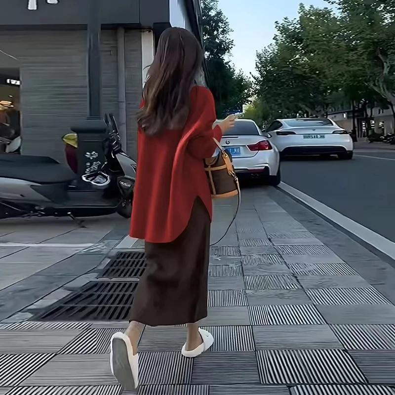 Женский Повседневный вязаный шерстяной костюм женский пуловер с круглым вырезом