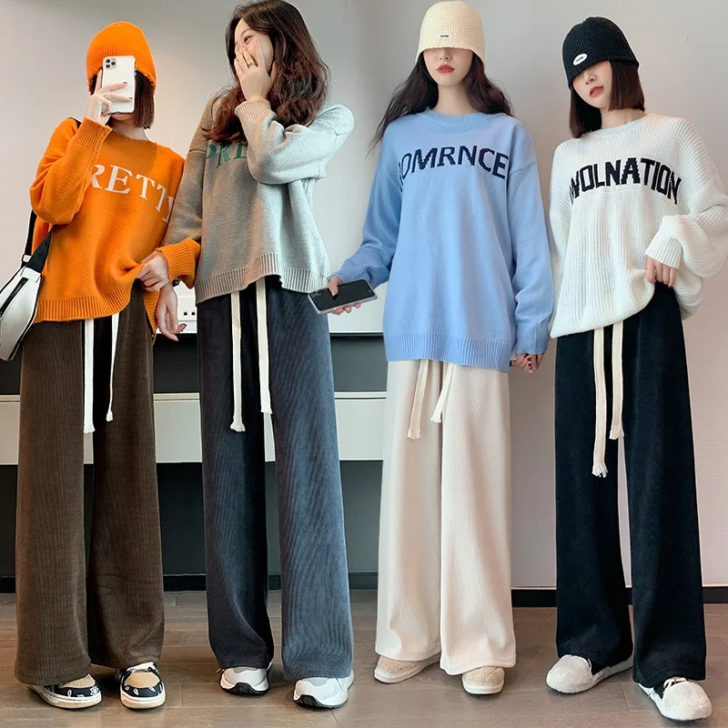 Korean Style Women Spring Autumn Cusual Pants Loose Wide Leg Oversize Simple Comfortable Elegant Ladies High Waist Trousers