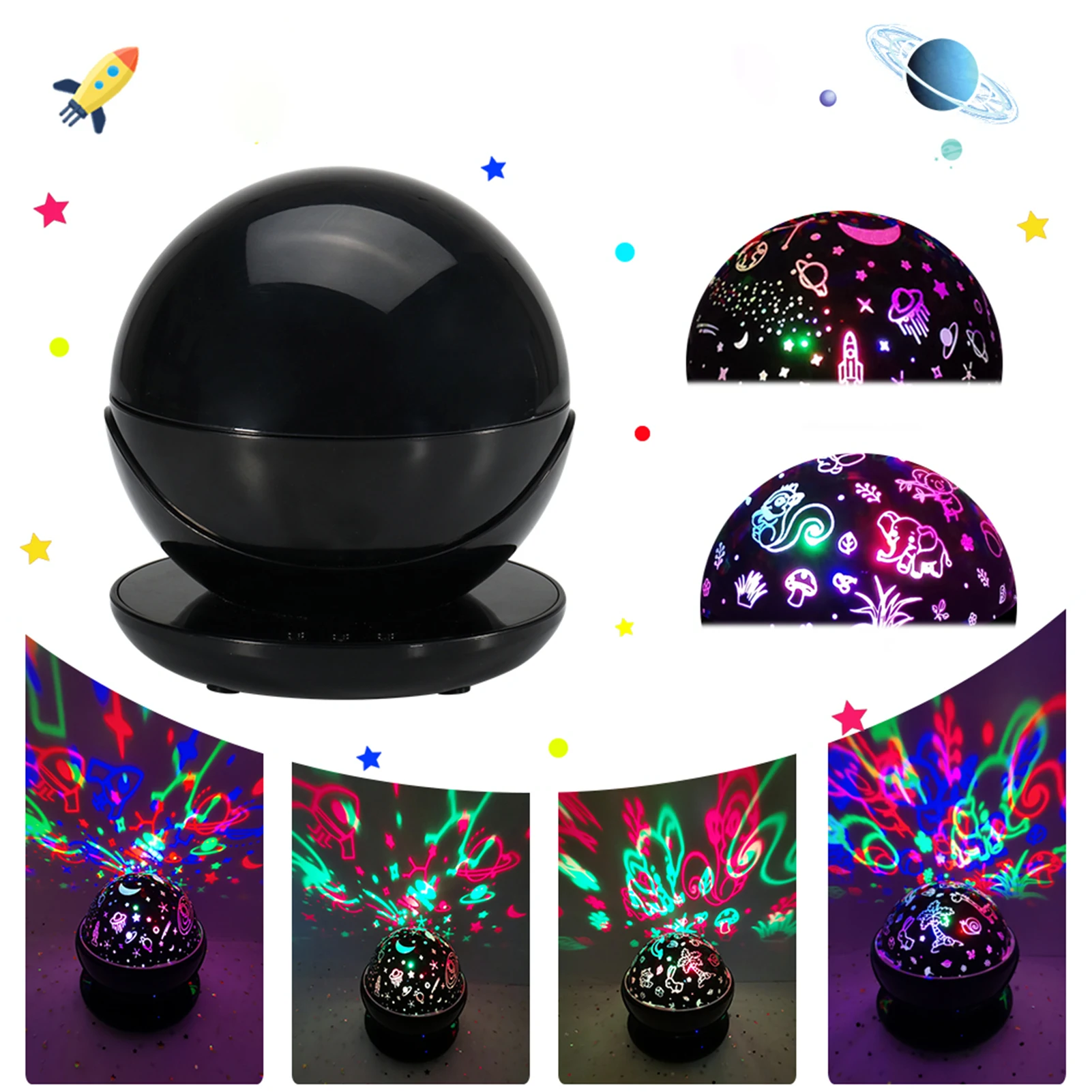 

Светодиодный проектор с волшебными шарами светильник, вращающийся ночсветильник с узорами в виде животных и звезд, сценический эффект, USB, о...