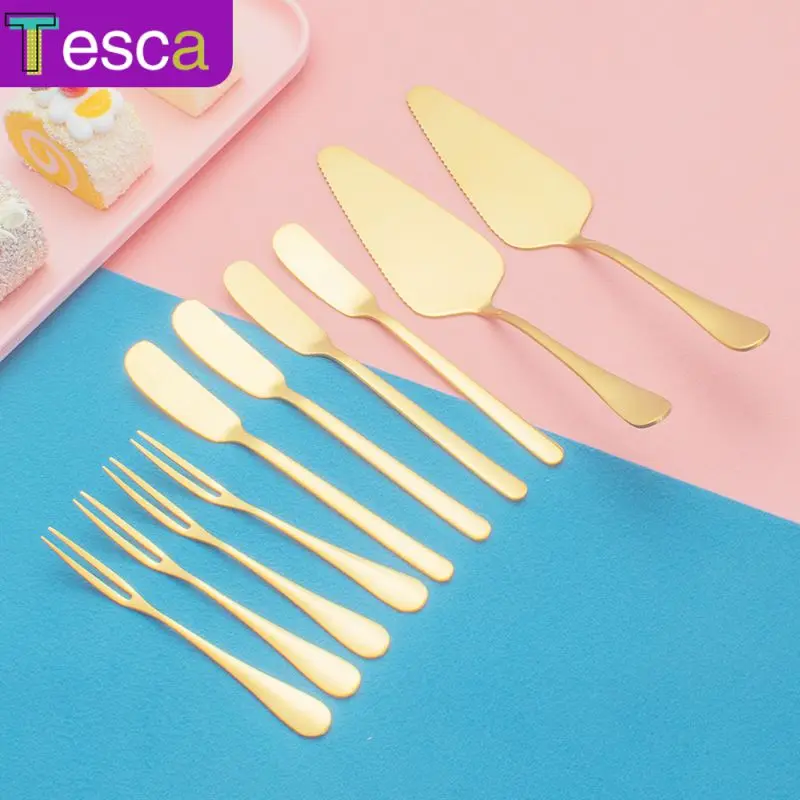 

10Pcs/set Stainless Steel Cake Shovel Set Pizza Shovel Cake Spatula Cake Divider Knives Golden Dessert Cheese Fork Baking Tools