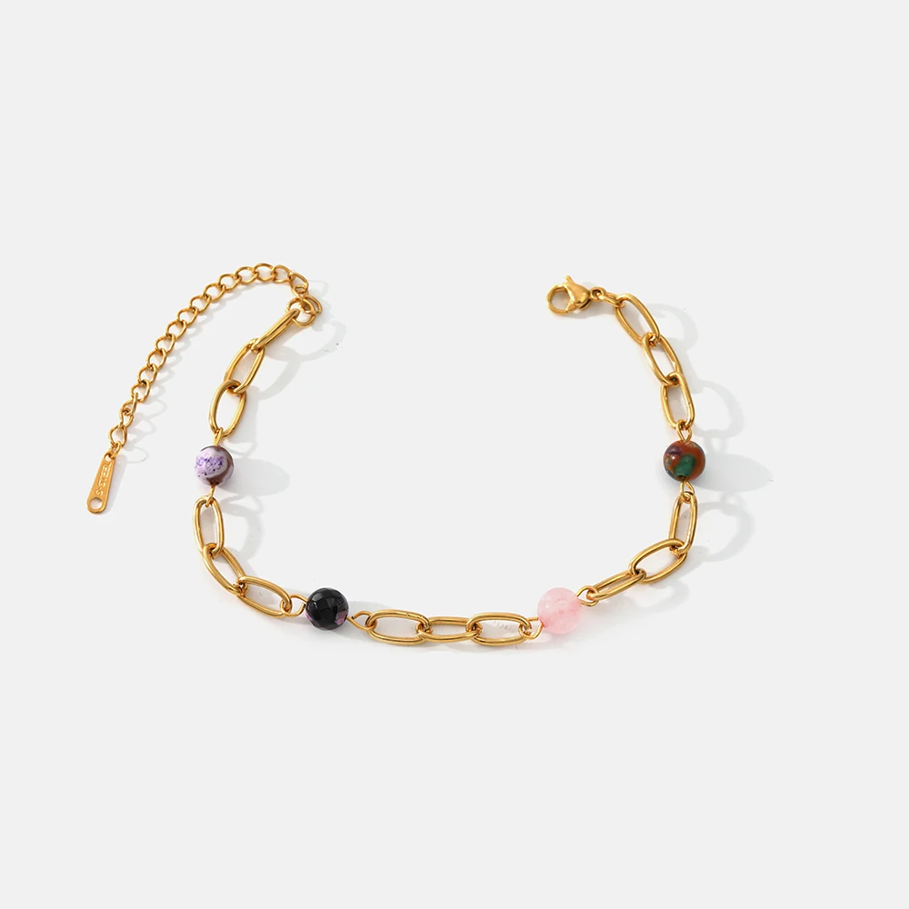 

18K Gold Electroplated Stainless Steel Jewelry Light Luxury Natural Stone Temperament Bracelet Party Gift Banquet Jewelry