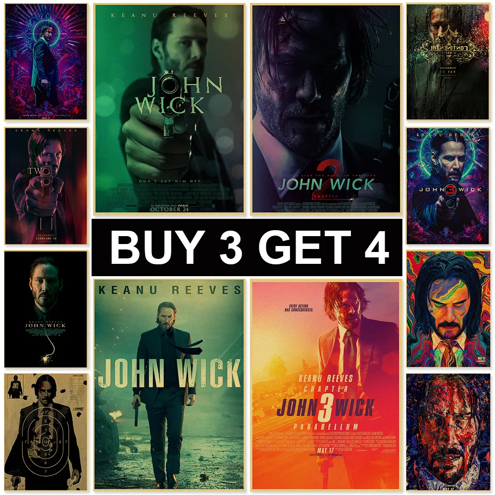 

Popular Action Movie Killer John Wick Kraft Paper Poster Wall Art Painting Home Living Room Bedroom Decoration Sticker Posters