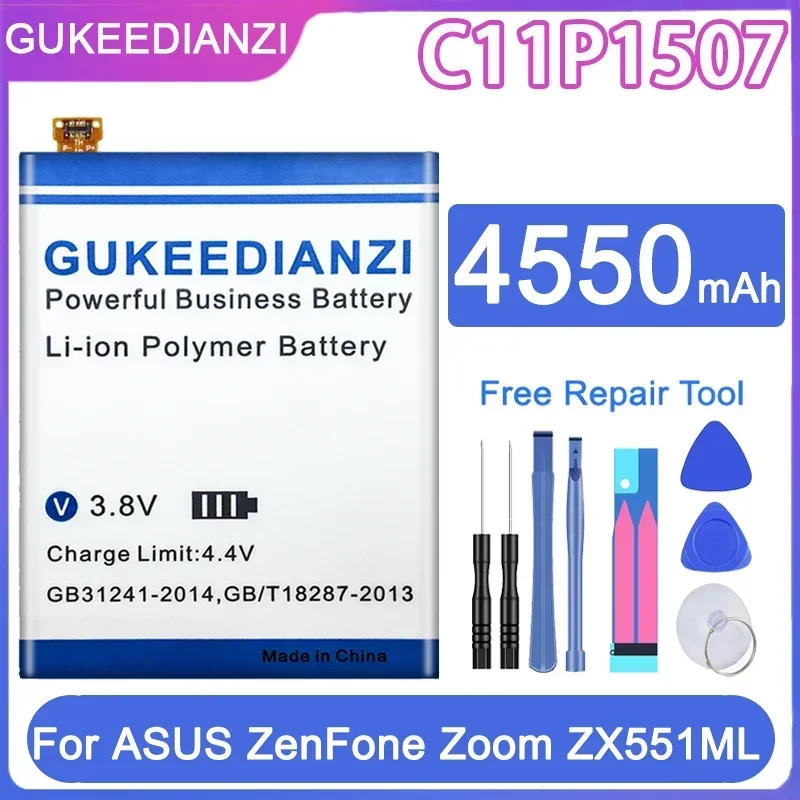 GUKEEDIANZI 4550mAh C11P1507 Battery For ASUS Zenfone Zoom ZX551 Z00XSB ZX551ML Z00XS Smart Phone + Free Tools